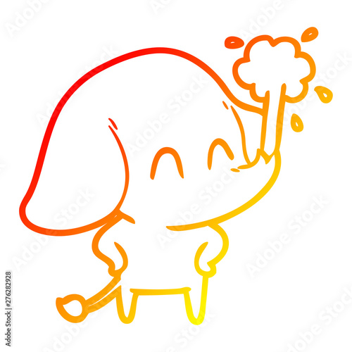 warm gradient line drawing cute cartoon elephant spouting water
