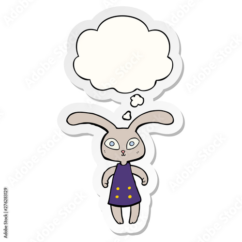 cute cartoon rabbit and thought bubble as a printed sticker