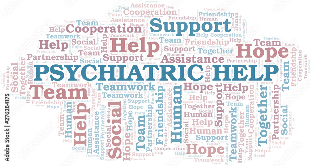 Psychiatric Help word cloud. Vector made with text only.