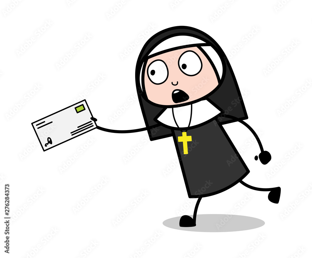 Running in Hurry to Deliver the Letter - Cartoon Nun Lady Vector Illustration Running in Hurry to Deliver the Letter - Cartoon Nun Lady Vector Illustration