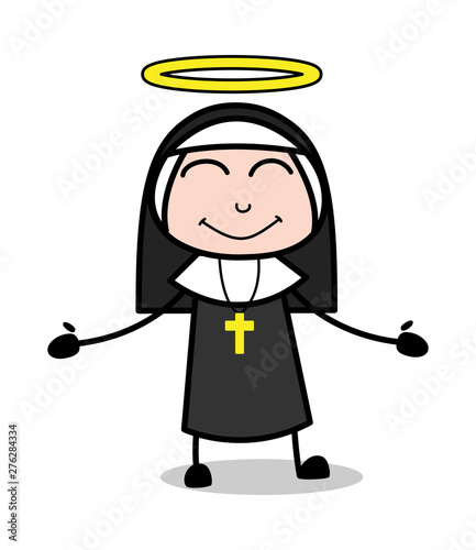 Feeling Positive - Cartoon Nun Lady Vector Illustration