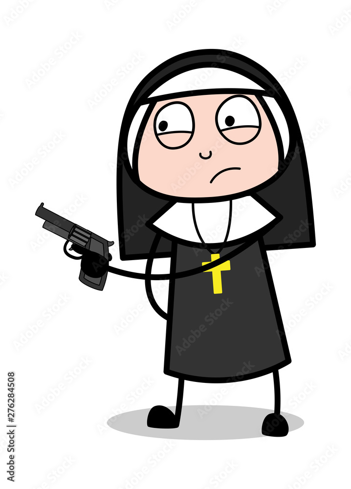 Pointing Gun - Cartoon Nun Lady Vector Illustration Pointing Gun - Cartoon Nun Lady Vector Illustration