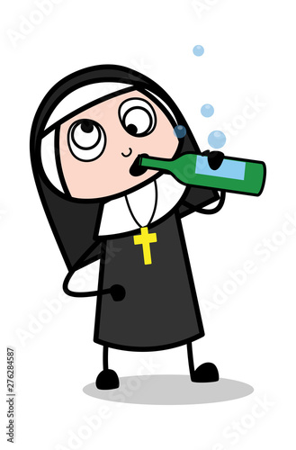 Drunk Woman - Cartoon Nun Lady Vector Illustration