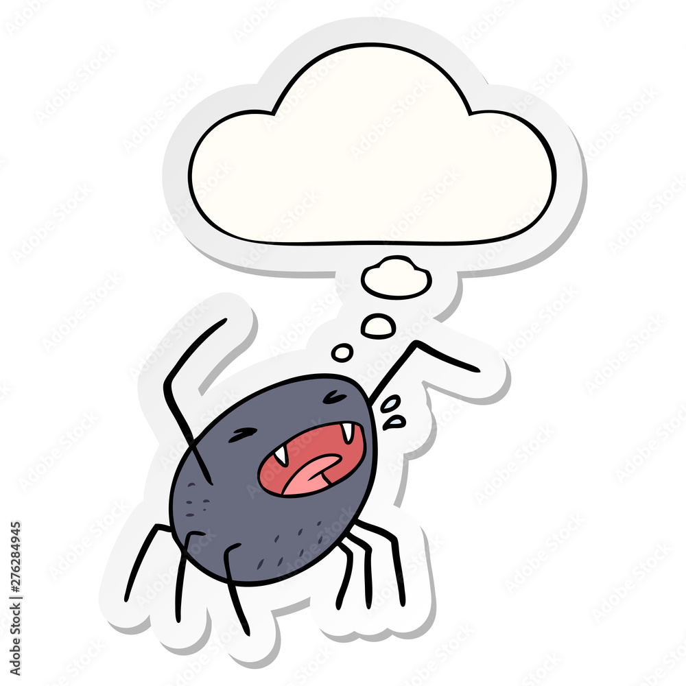 cartoon spider and thought bubble as a printed sticker cartoon spider and thought bubble as a printed sticker