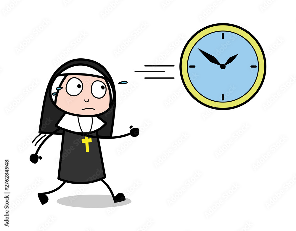 Getting Late - Cartoon Nun Lady Vector Illustration Getting Late - Cartoon Nun Lady Vector Illustration