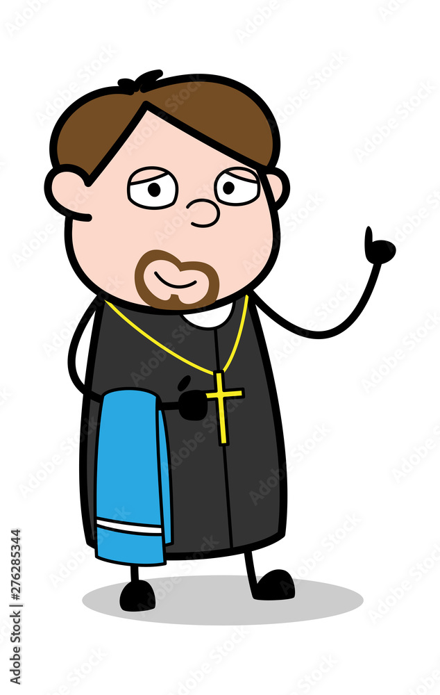 Holding a Cloth in Hand and Pointing Finger - Cartoon Priest Monk Vector Illustration