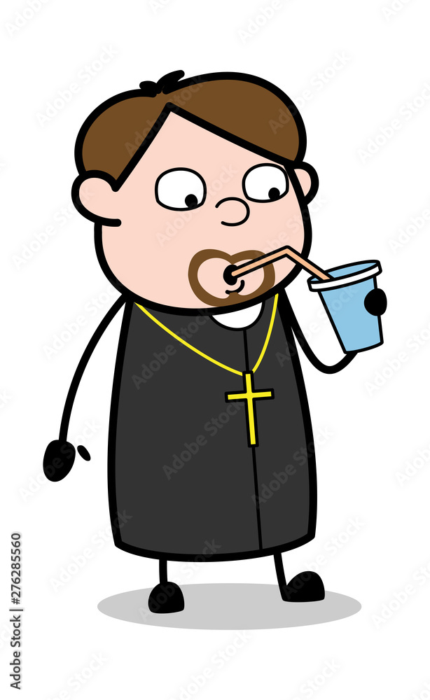 Drinking Energy Water - Cartoon Priest Monk Vector Illustration Drinking Energy Water - Cartoon Priest Monk Vector Illustration