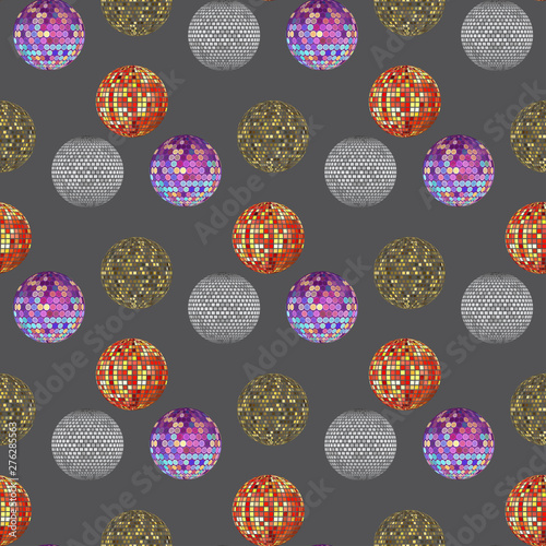 Disco ball discotheque music party night club dance equipment seamless pattern background vector illustration.