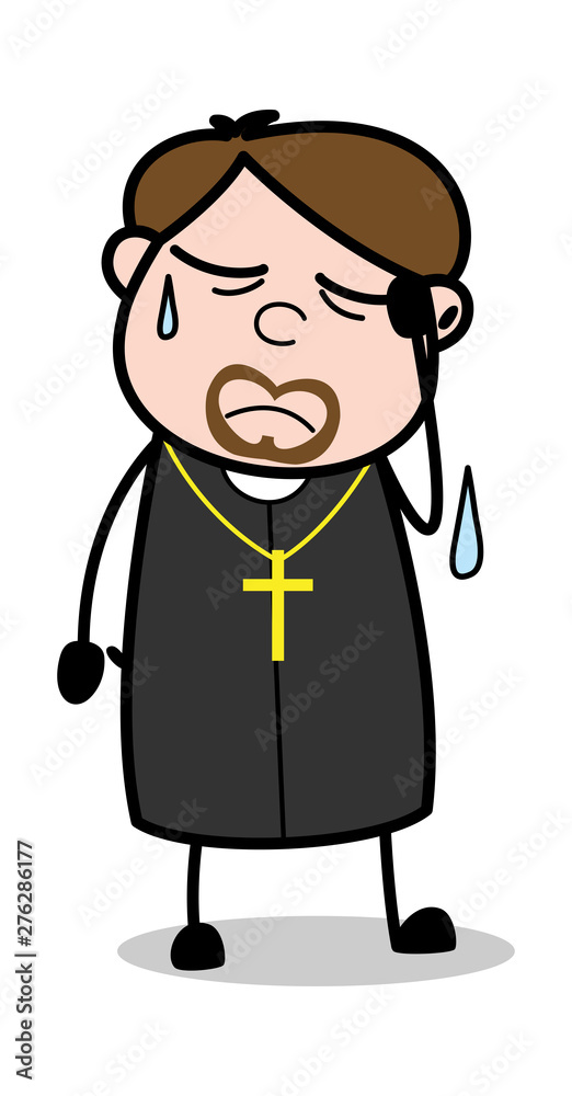 Headache - Cartoon Priest Monk Vector Illustration Headache - Cartoon Priest Monk Vector Illustration