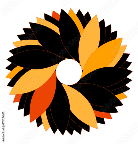 graphic symbol stylized rotating flower in orange and black