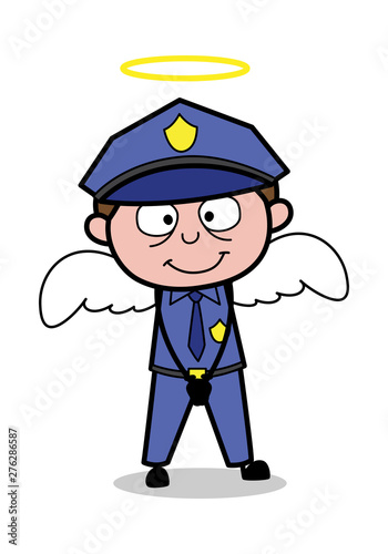 Officer in a Angel Costume - Retro Cop Policeman Vector Illustration