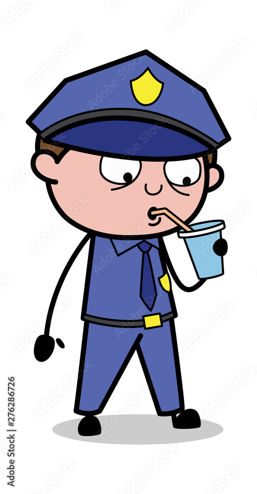 Drinking Cold Water - Retro Cop Policeman Vector Illustration Drinking Cold Water - Retro Cop Policeman Vector Illustration
