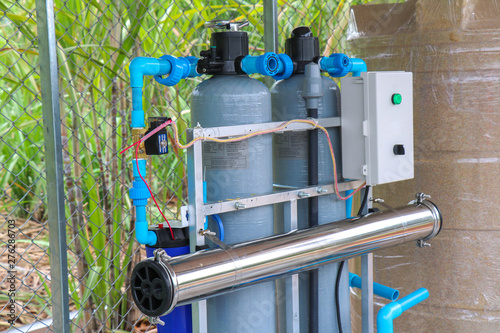 Water purification system, water tank, Collecting natural spring water, motor, pipes