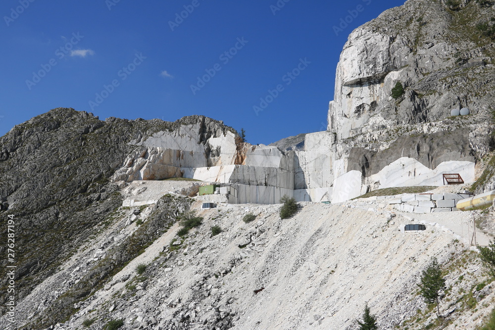 A quarry of white marble. The precious white marble has been extracted from the Alpi Apuane quarries since Roman times.
