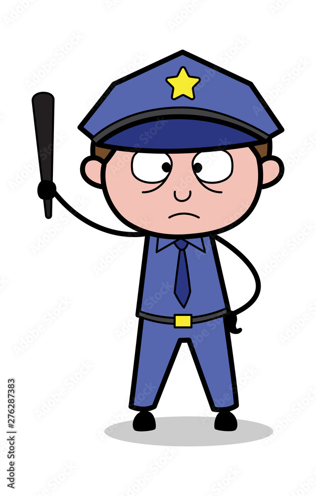 Holding a Stick and Showing - Retro Cop Policeman Vector Illustration Holding a Stick and Showing - Retro Cop Policeman Vector Illustration