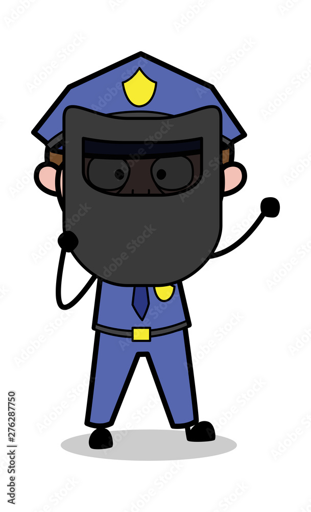 Holding a Welding Shield in Front of Face - Retro Cop Policeman Vector Illustration Holding a Welding Shield in Front of Face - Retro Cop Policeman Vector Illustration