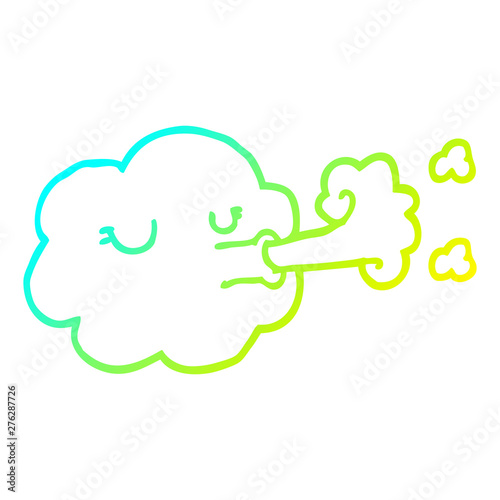 cold gradient line drawing cartoon cloud blowing a gale