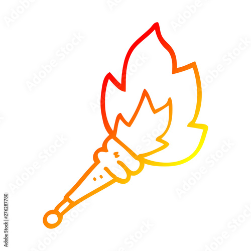 warm gradient line drawing cartoon flaming torch