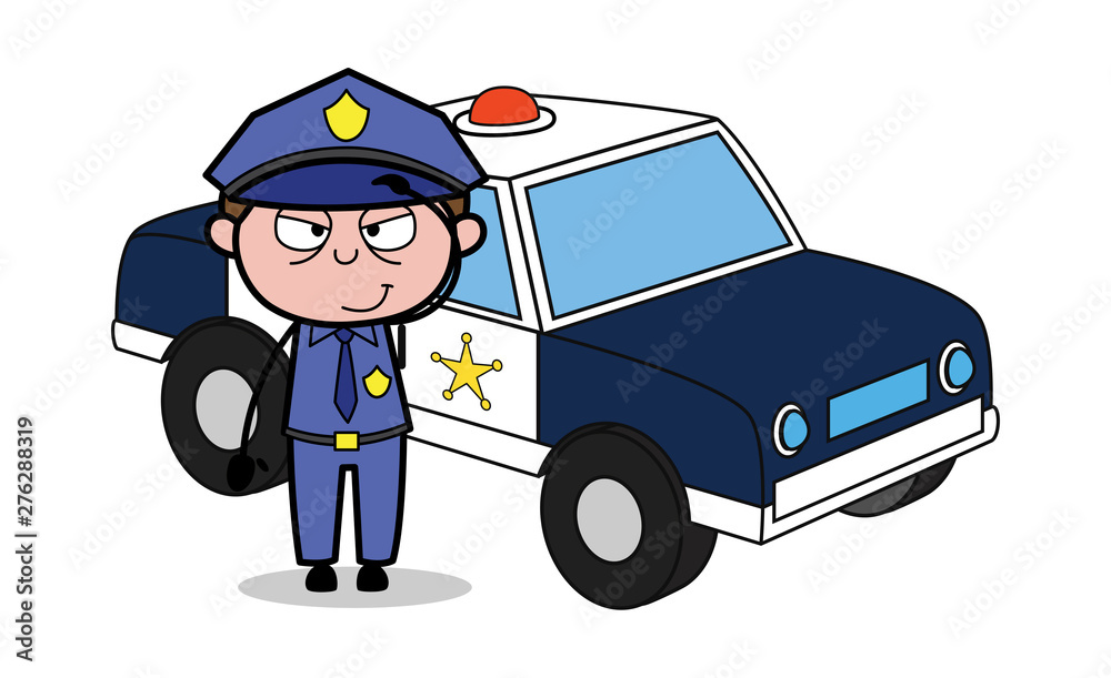 Fototapeta premium Saluting - Retro Cop Policeman Vector Illustration