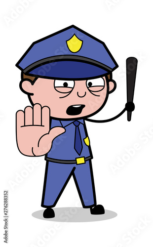 Showing Hand to Stop - Retro Cop Policeman Vector Illustration