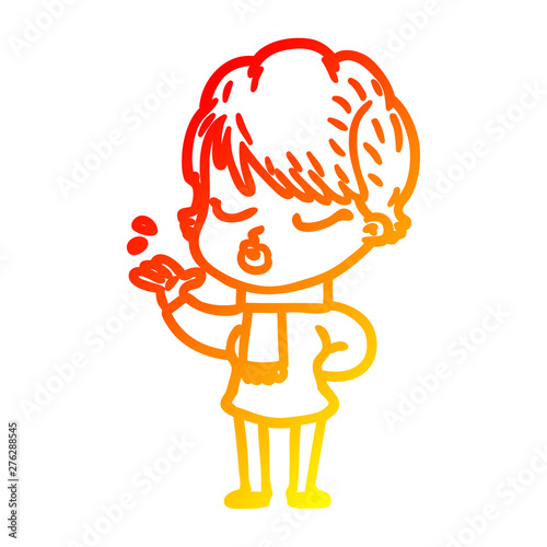 warm gradient line drawing cartoon woman with eyes shut