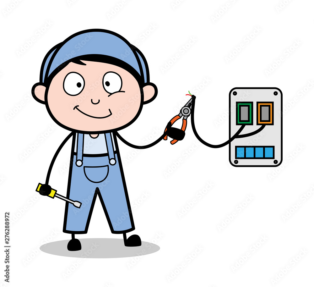 Obraz premium Electrician - Retro Repairman Cartoon Worker Vector Illustration