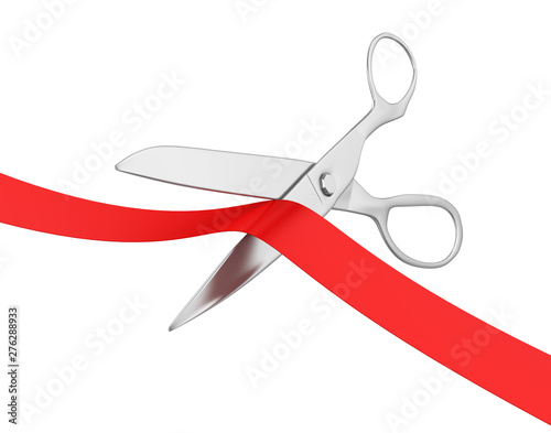 Scissors Cut Red Ribbon Isolated