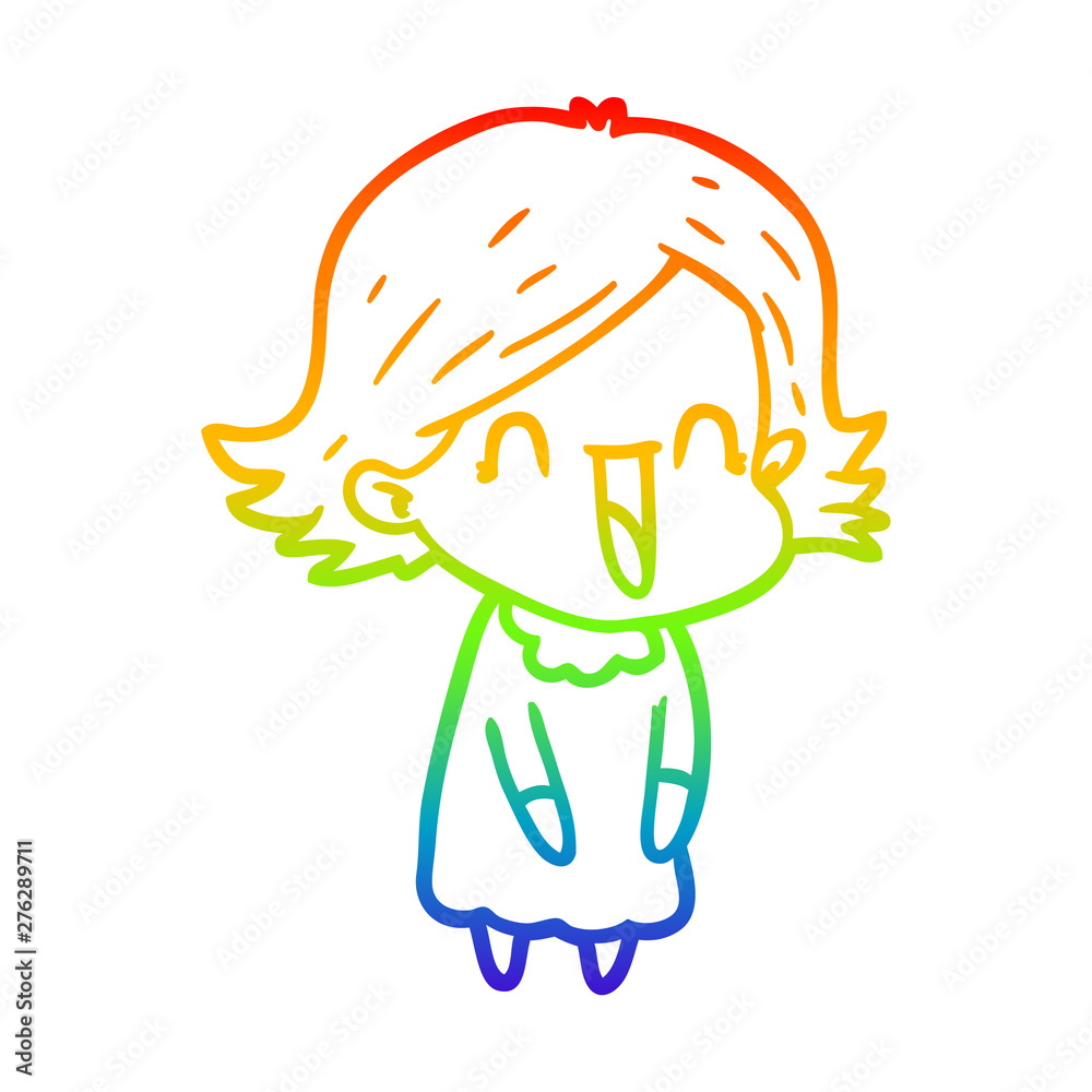 rainbow gradient line drawing cartoon happy woman
