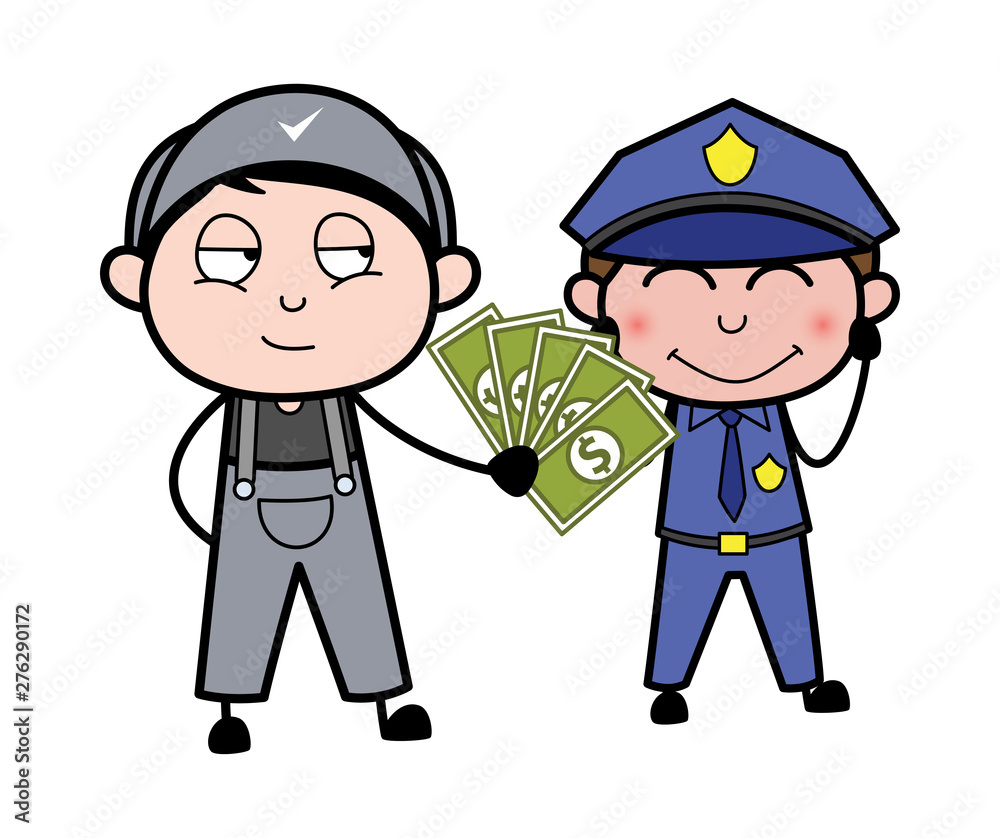 Criminal Offering Bribe to a Policeman - Retro Repairman Cartoon Worker Vector Illustration Criminal Offering Bribe to a Policeman - Retro Repairman Cartoon Worker Vector Illustration