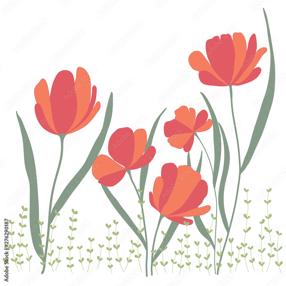 Fototapeta premium Vector design of wild red flowers hand drawn.