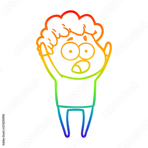 rainbow gradient line drawing cartoon man gasping in surprise