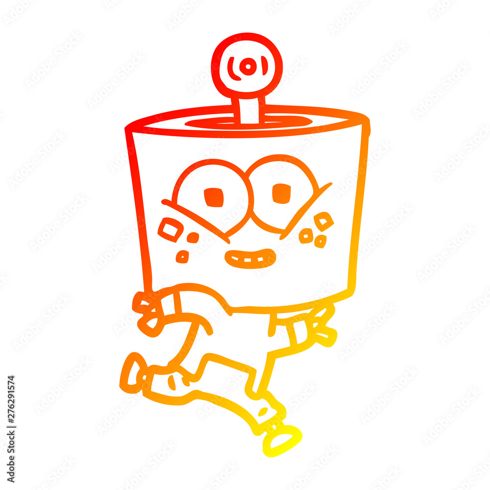 Naklejka premium warm gradient line drawing happy cartoon robot running
