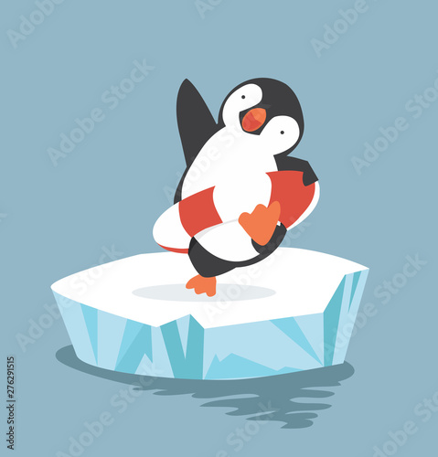 cartoon penguin inflatable ring  on the sea
