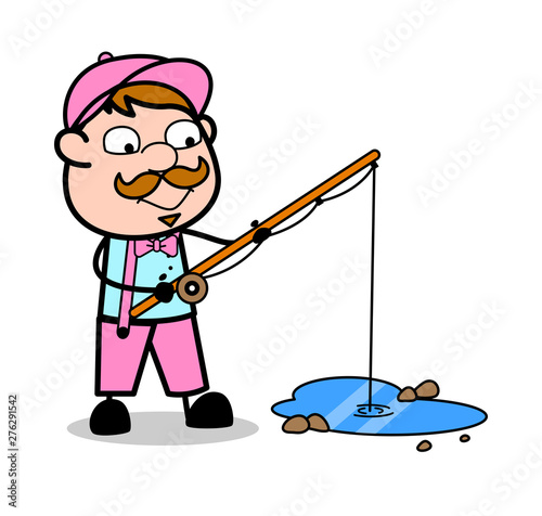 Fishing in a Small Pond - Retro Delivery Man Vendor Vector Illustration