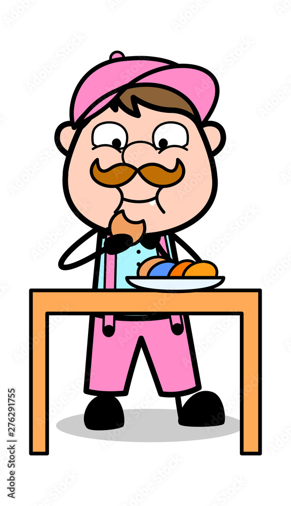 Eating Snacks - Retro Delivery Man Vendor Vector Illustration Eating Snacks - Retro Delivery Man Vendor Vector Illustration