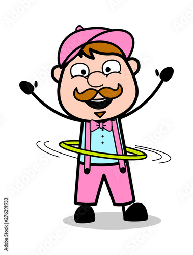 Playing with Hula Hoop - Retro Delivery Man Vendor Vector Illustration