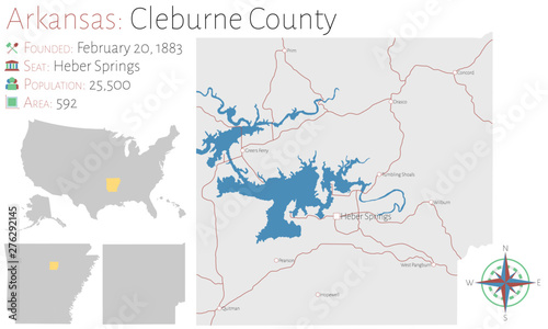 Large and detailed map of Cleburne county in Arkansas  USA