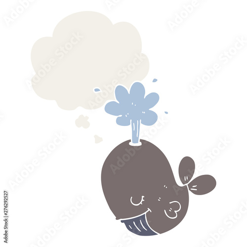 cartoon spouting whale and thought bubble in retro style