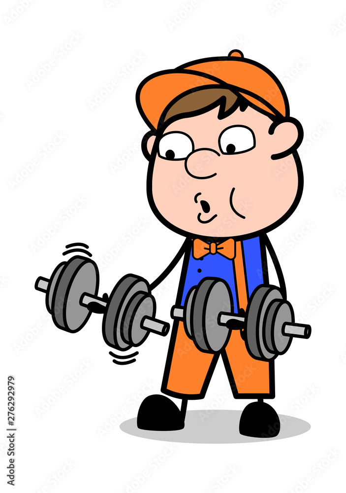 Doing Exercise - Retro Cartoon Carpenter Worker Vector Illustration Doing Exercise - Retro Cartoon Carpenter Worker Vector Illustration
