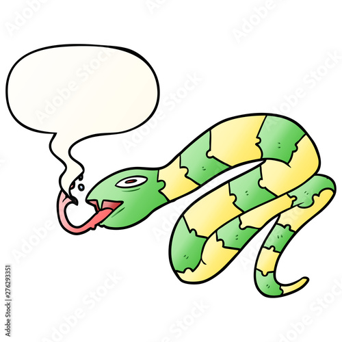 cartoon hissing snake and speech bubble in smooth gradient style