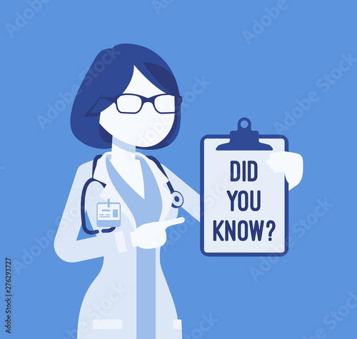 Did you know female doctor announcement. Professional medical consultation for women, popular healthcare fact explanation. Promotion, advertising information. Vector illustration, faceless characters