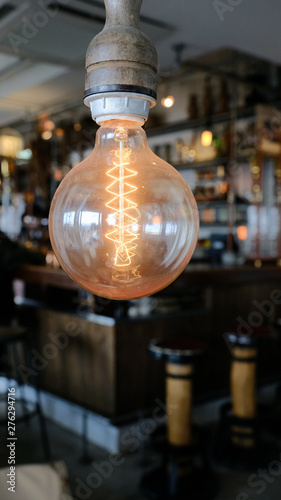 Antique light bulbs decorated in coffee shops.Beautiful classic light bulbs decor.