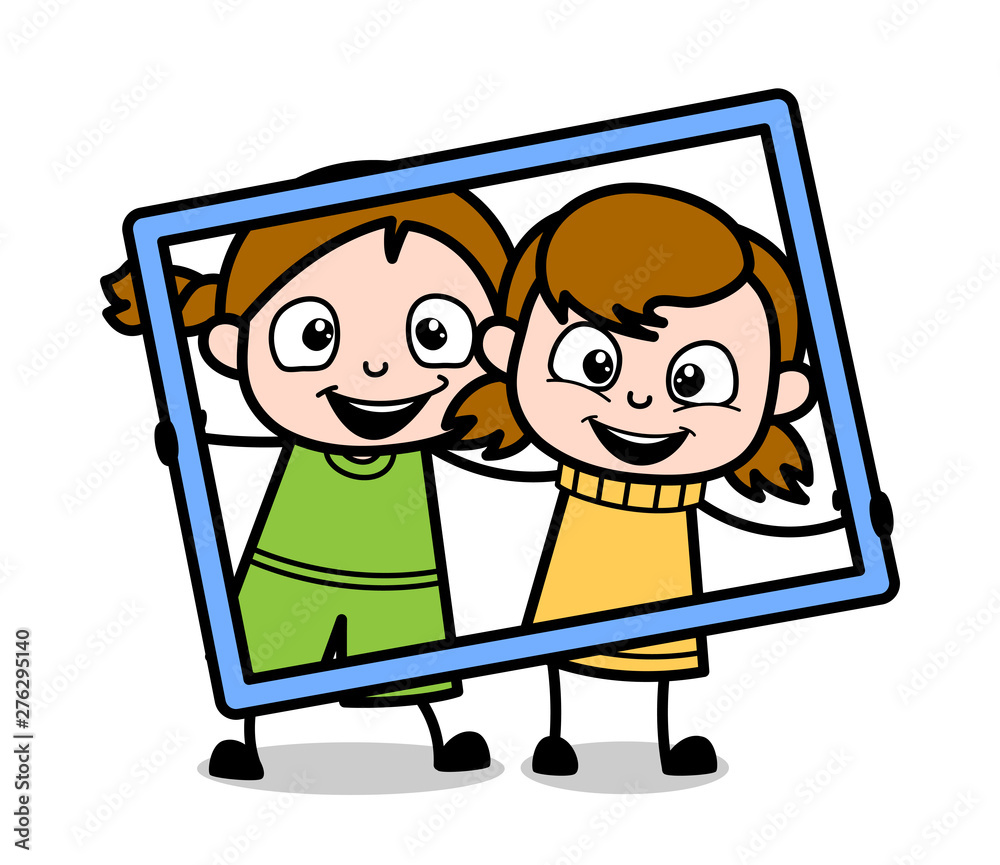 Holding a Frame for Photoshoot - Retro Cartoon Girl Teen Vector Illustration Holding a Frame for Photoshoot - Retro Cartoon Girl Teen Vector Illustration