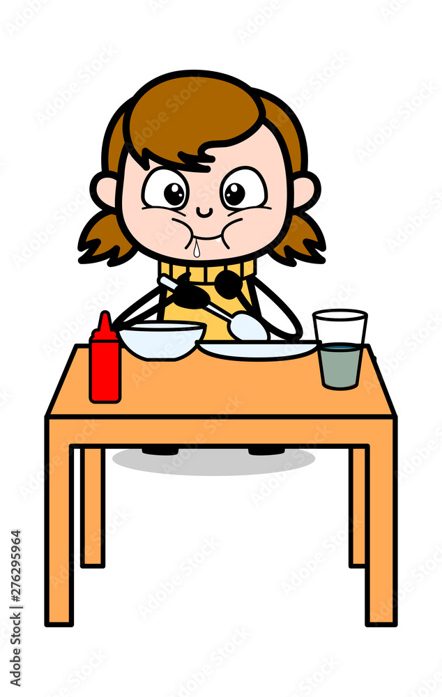 Having Dinner - Retro Cartoon Girl Teen Vector Illustration Having Dinner - Retro Cartoon Girl Teen Vector Illustration