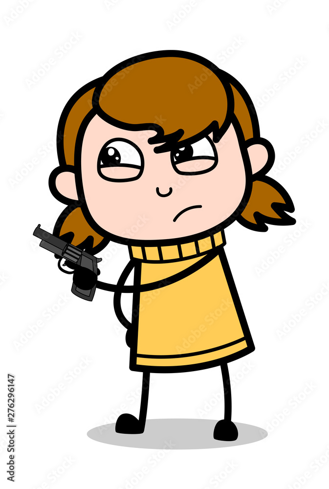 Pointing Gun - Retro Cartoon Girl Teen Vector Illustration