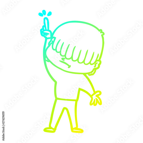 cold gradient line drawing cartoon boy with untidy hair