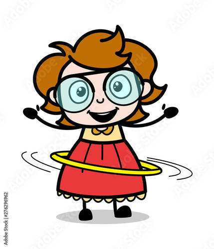 Playing Hula Hoop - Teenager Cartoon Intelligent Girl Vector Illustration