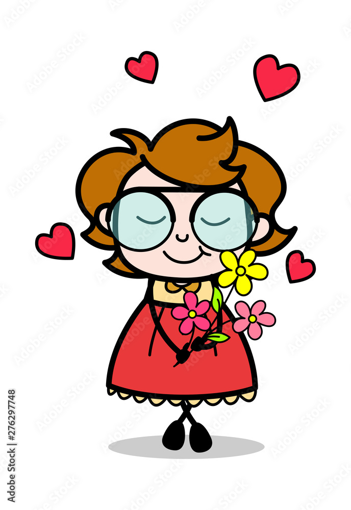 Holding Blossom - Teenager Cartoon Intelligent Girl Vector Illustration Holding Blossom - Teenager Cartoon Intelligent Girl Vector Illustration