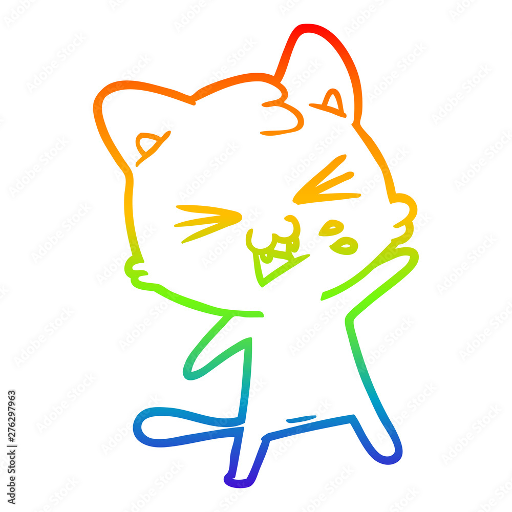 rainbow gradient line drawing cartoon cat hissing rainbow gradient line drawing cartoon cat hissing