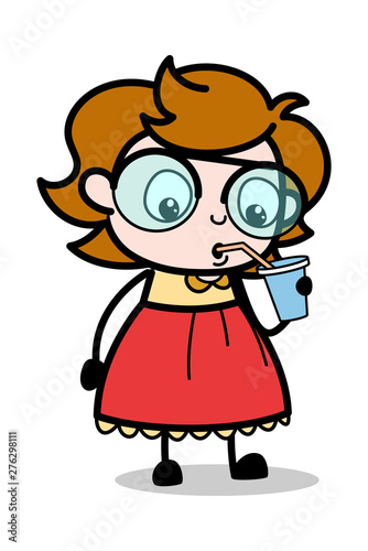Drinking Energy Water - Teenager Cartoon Intelligent Girl Vector Illustration © TheToonCompany
